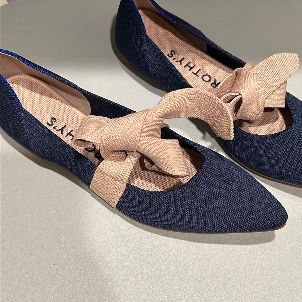 Rothy's Navy and Beige Bow Flats - Picture 3 of 3
